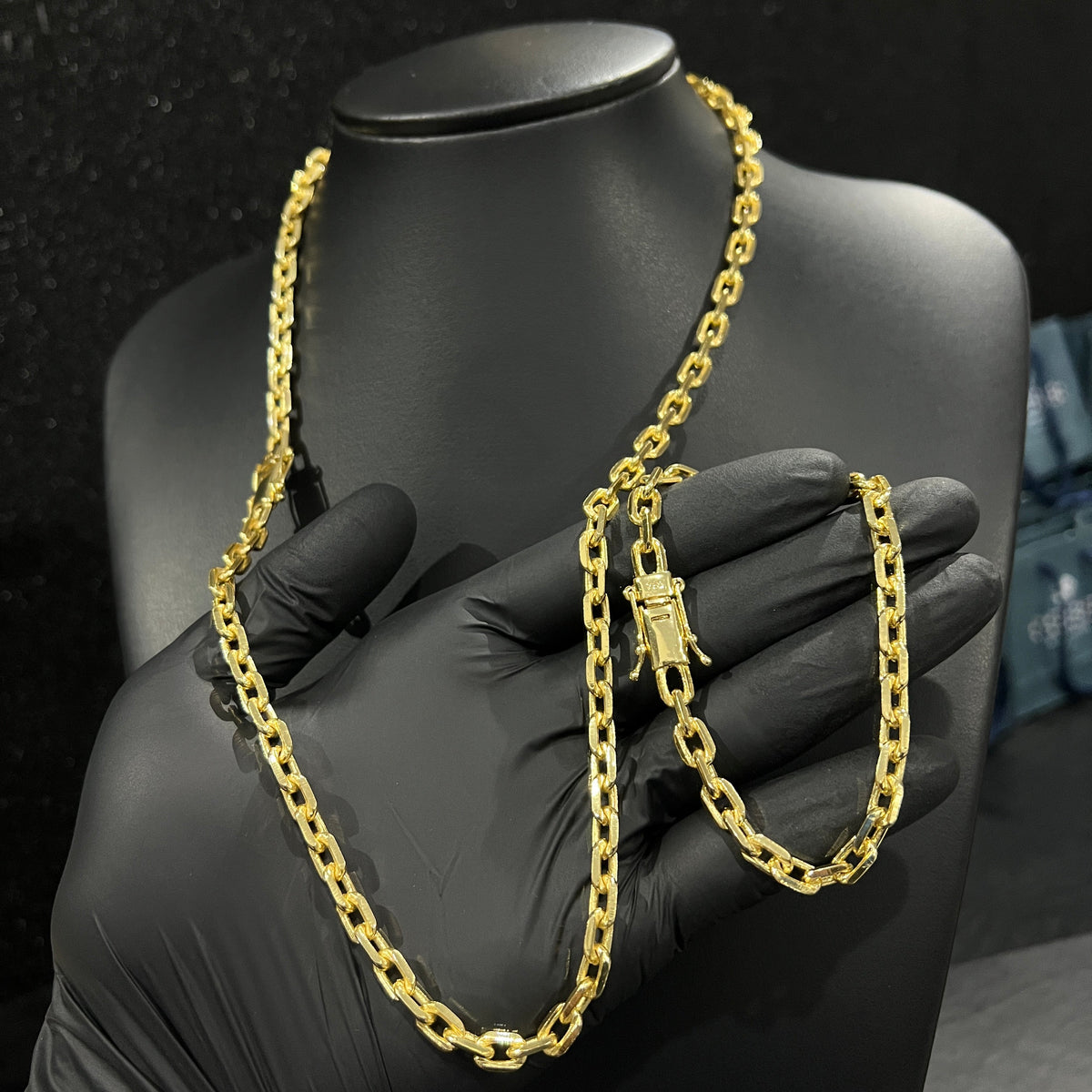Corrente e Pulseira Cadeado 6mm banhado a ouro 18k