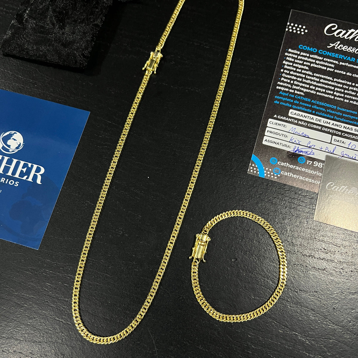 Corrente e Pulseira Grumet Dupla 4mm banhado a ouro 18k