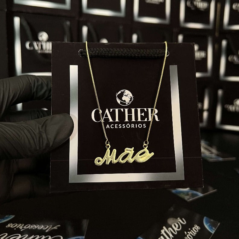 Conjunto Colar Veneziana 1mm Ping Mãe banhado a ouro 18k - Cather Acessórios 