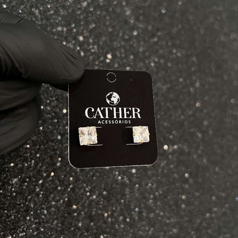 Brinco Quadrado Baixo banhado a ouro 18k - Cather Acessórios 
