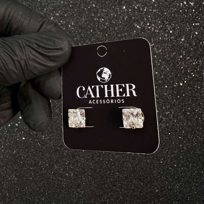 Brinco Quadrado Baixo banhado a ouro 18k - Cather Acessórios 