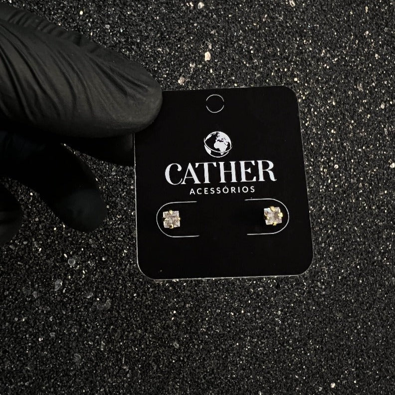 Brinco Quadrado Baixo banhado a ouro 18k - Cather Acessórios 
