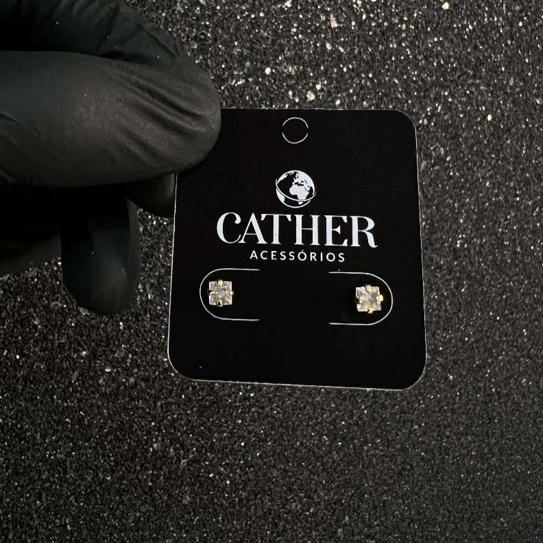 Brinco Quadrado Baixo banhado a ouro 18k - Cather Acessórios 