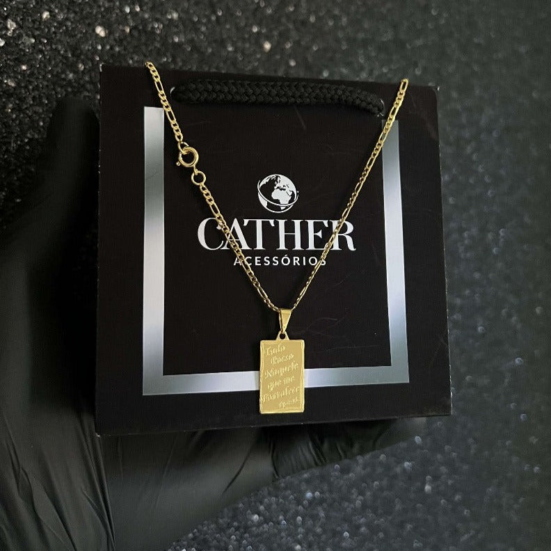 Conjunto Corrente 3x1 2mm com Ping Tudo Posso banhado a ouro 18k - Cather Acessórios 