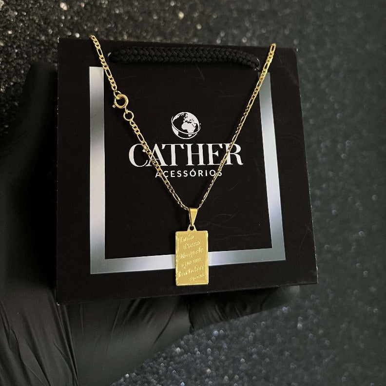 Conjunto Corrente 3x1 2mm com Ping Tudo Posso banhado a ouro 18k - Cather Acessórios 