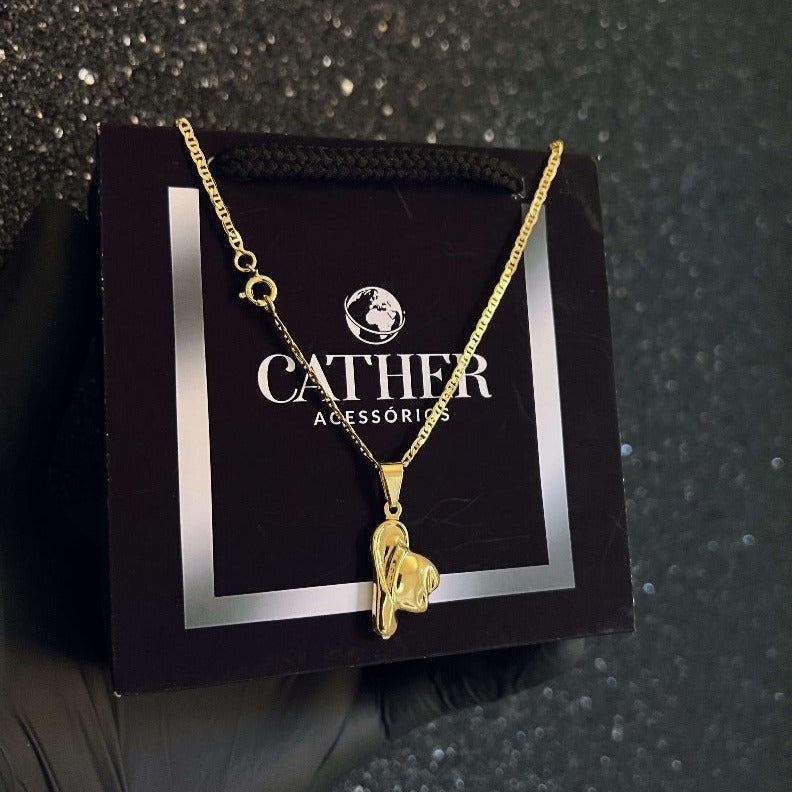 Conjunto Corrente Piastrine Com Ping Chapéu Country banhado a ouro 18k - Cather Acessórios 