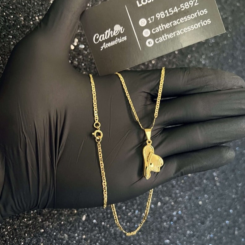 Conjunto Corrente Piastrine Com Ping Chapéu Country banhado a ouro 18k - Cather Acessórios 