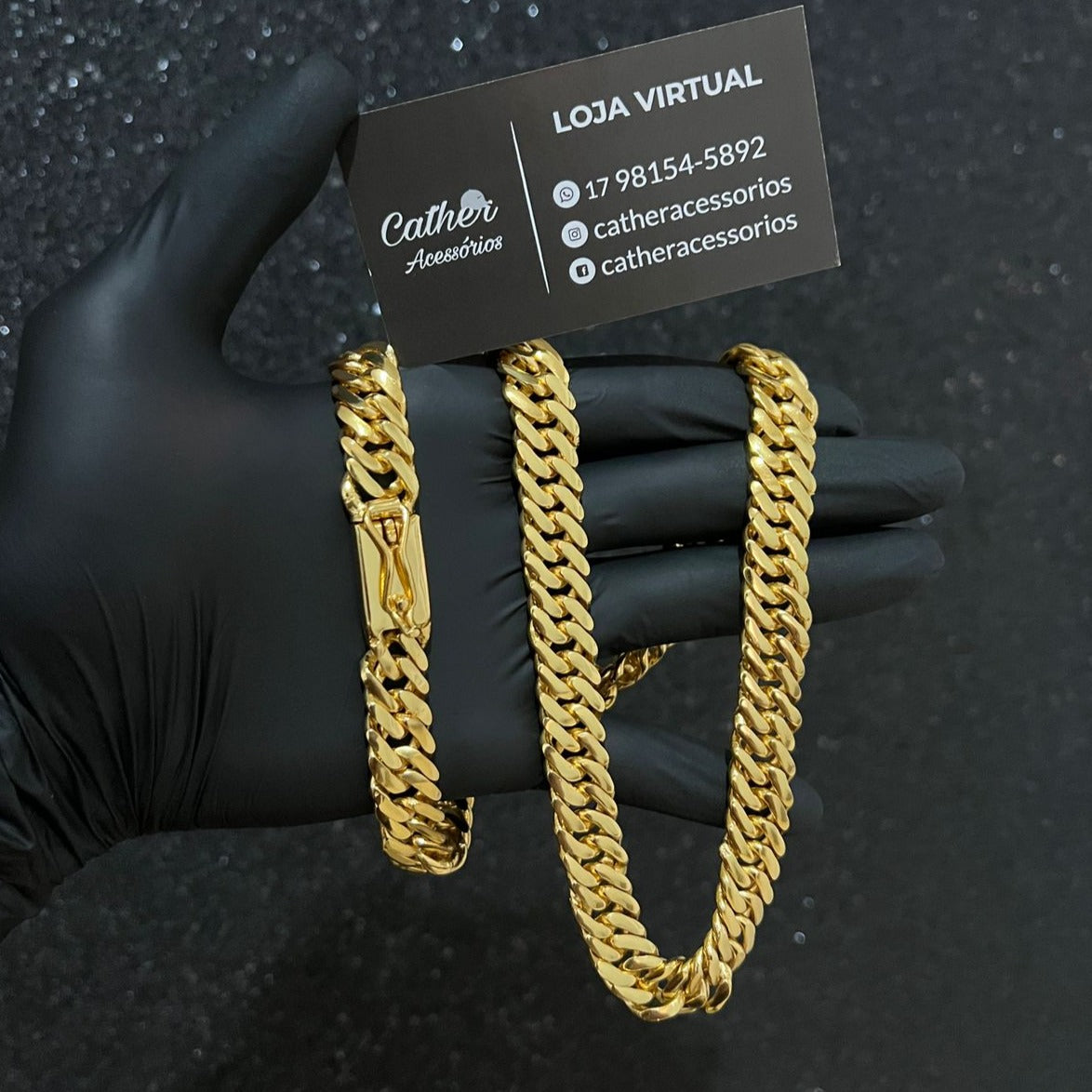 Corrente Grumet Dupla 13mm banhado a ouro 18k