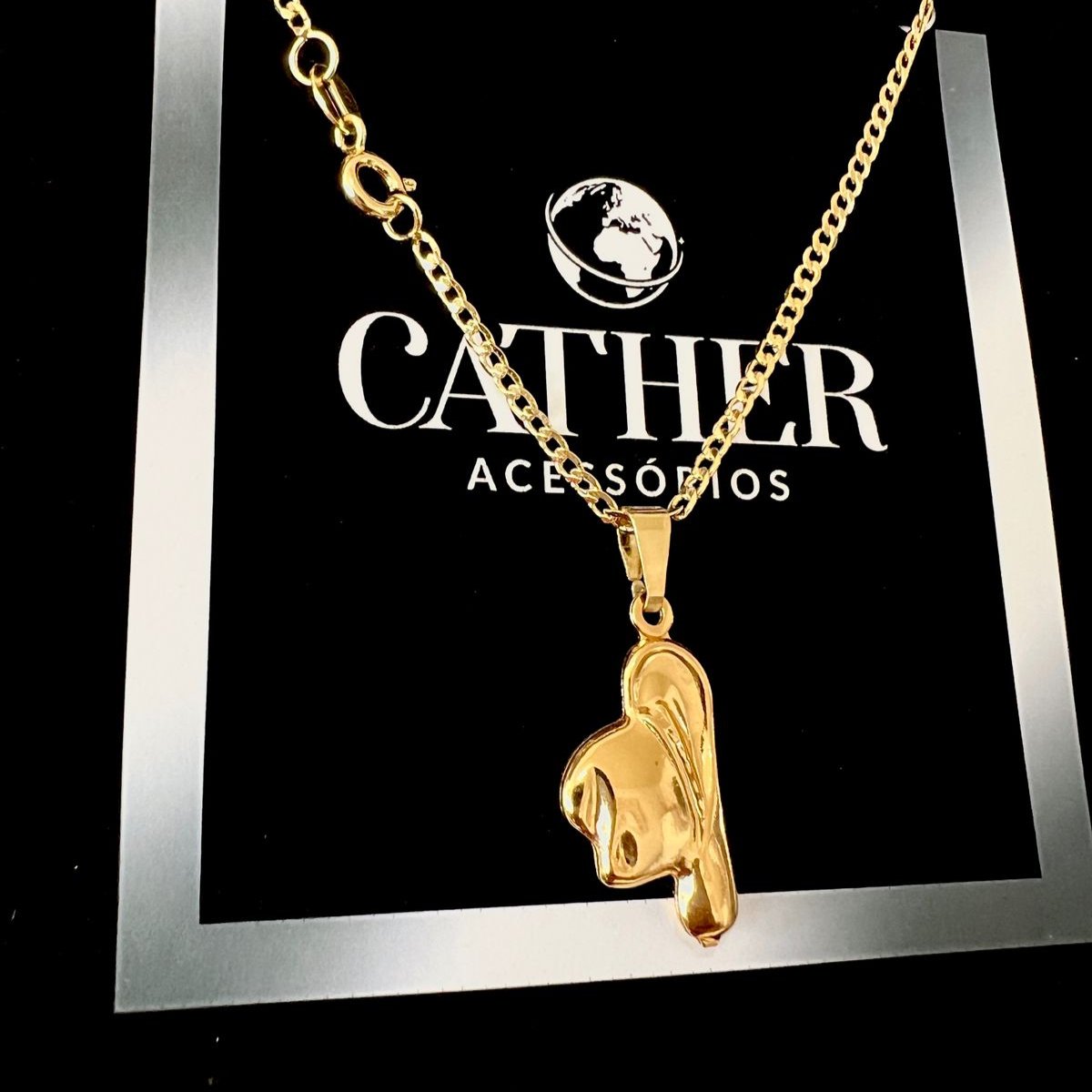 Corrente e Pulseira Grumet Pitbull 2mm + Ping Chapéu Banhado a Ouro 18k