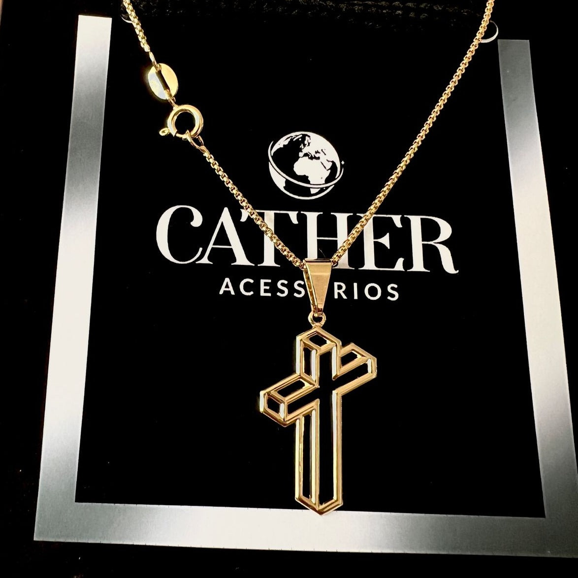 Corrente e Pulseira Veneziana 1mm + Ping Cruz 3D banhado a ouro 18k
