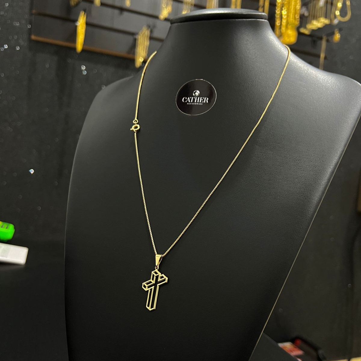 Corrente e Pulseira Veneziana 1mm + Ping Cruz 3D banhado a ouro 18k
