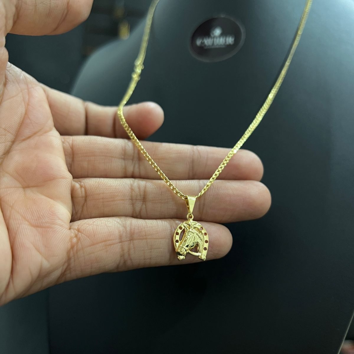 Corrente e Pulseira Grumet Pitbull 2mm + Ping Ferradura Cavalo Banhado a Ouro 18k