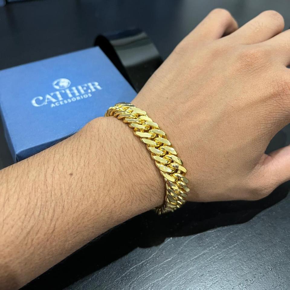 Pulseira Grumet Dupla 13mm Banhado a Ouro 18k