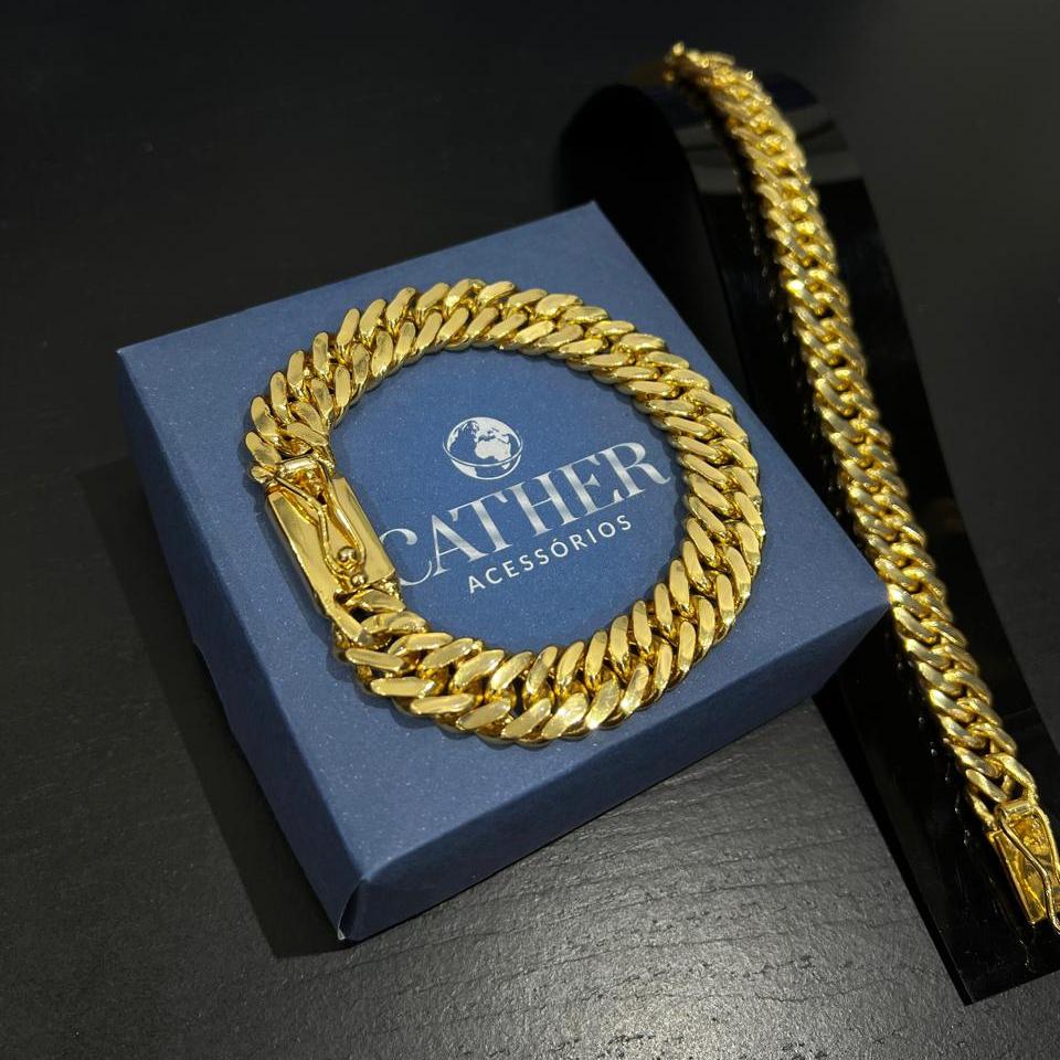 Pulseira Grumet Dupla 13mm Banhado a Ouro 18k