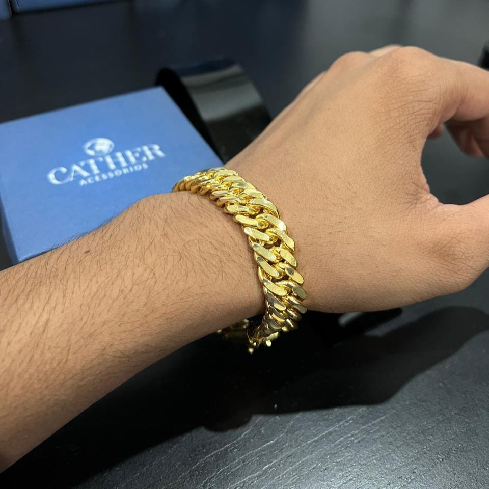 Pulseira Grumet Dupla 13mm Banhado a Ouro 18k