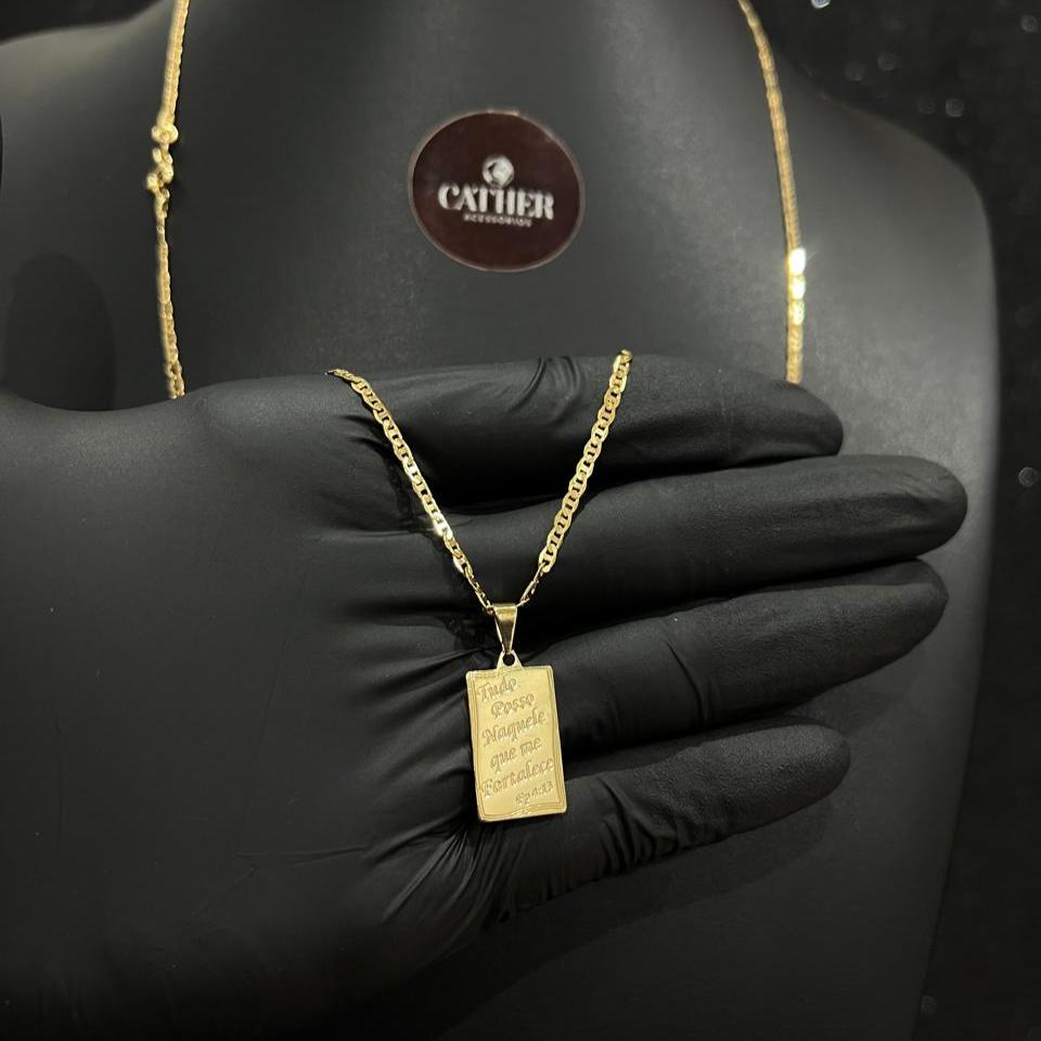 Corrente e Pulseira Piastrine 2mm + Ping Salmos Banhado a Ouro 18k
