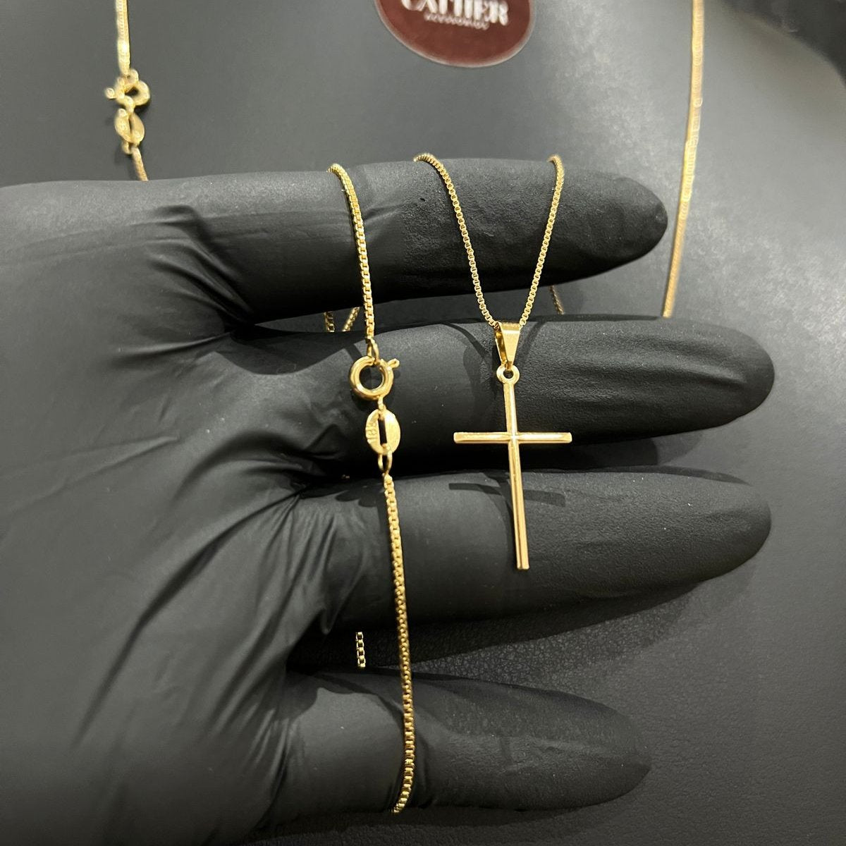 Corrente e Pulseira Veneziana 1mm + Ping Cruz Palito Banhado a ouro 18k