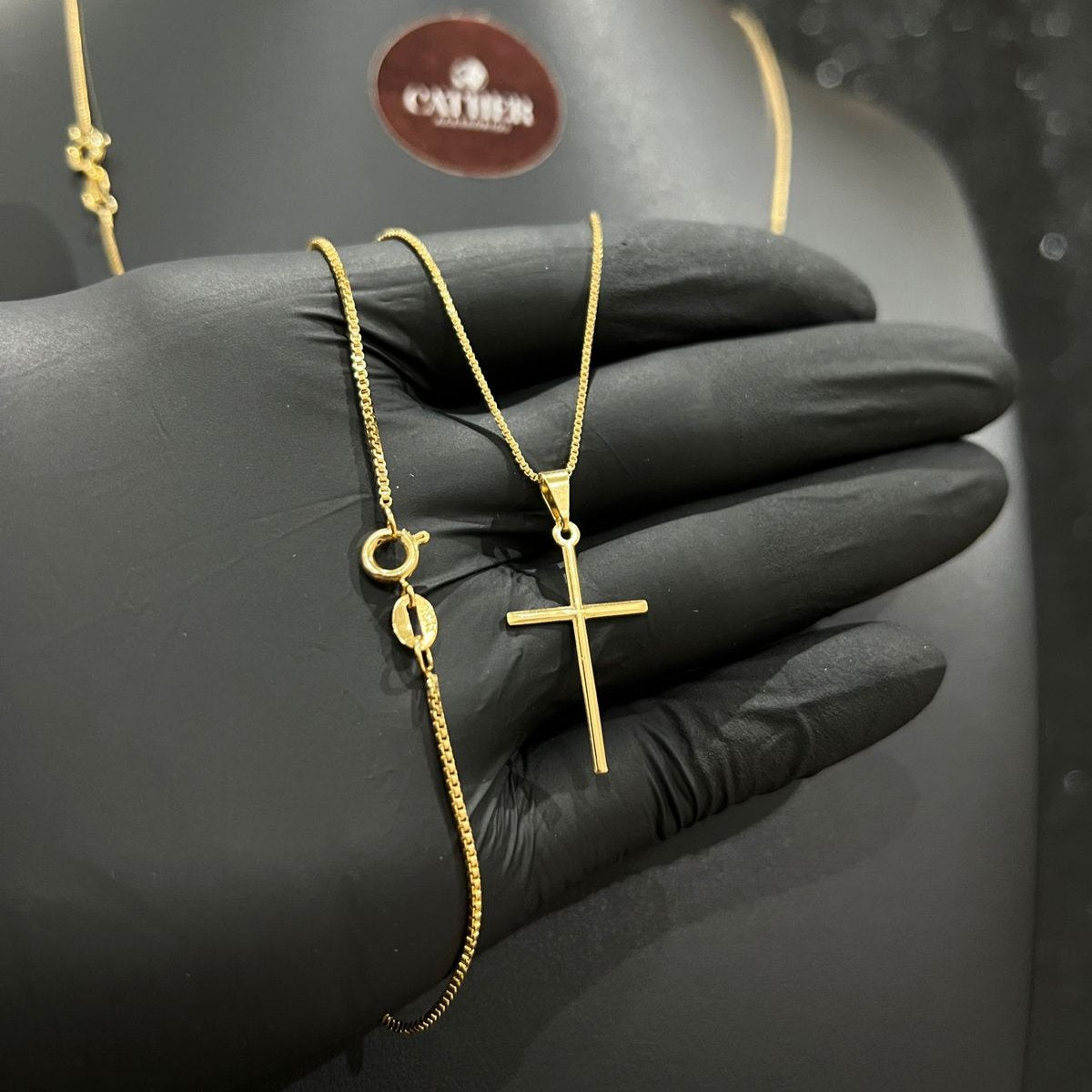 Corrente e Pulseira Veneziana 1mm + Ping Cruz Palito Banhado a ouro 18k