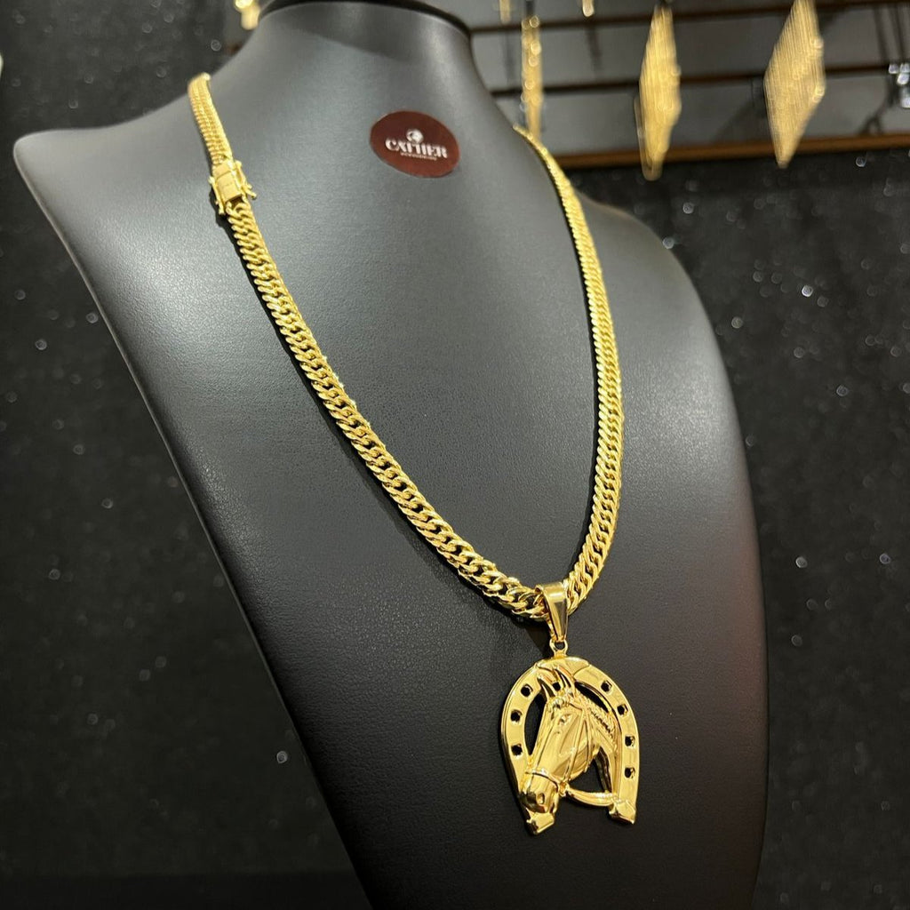 Corrente Grumet Dupla 6mm + Ping Cavalo banhado a ouro 18k