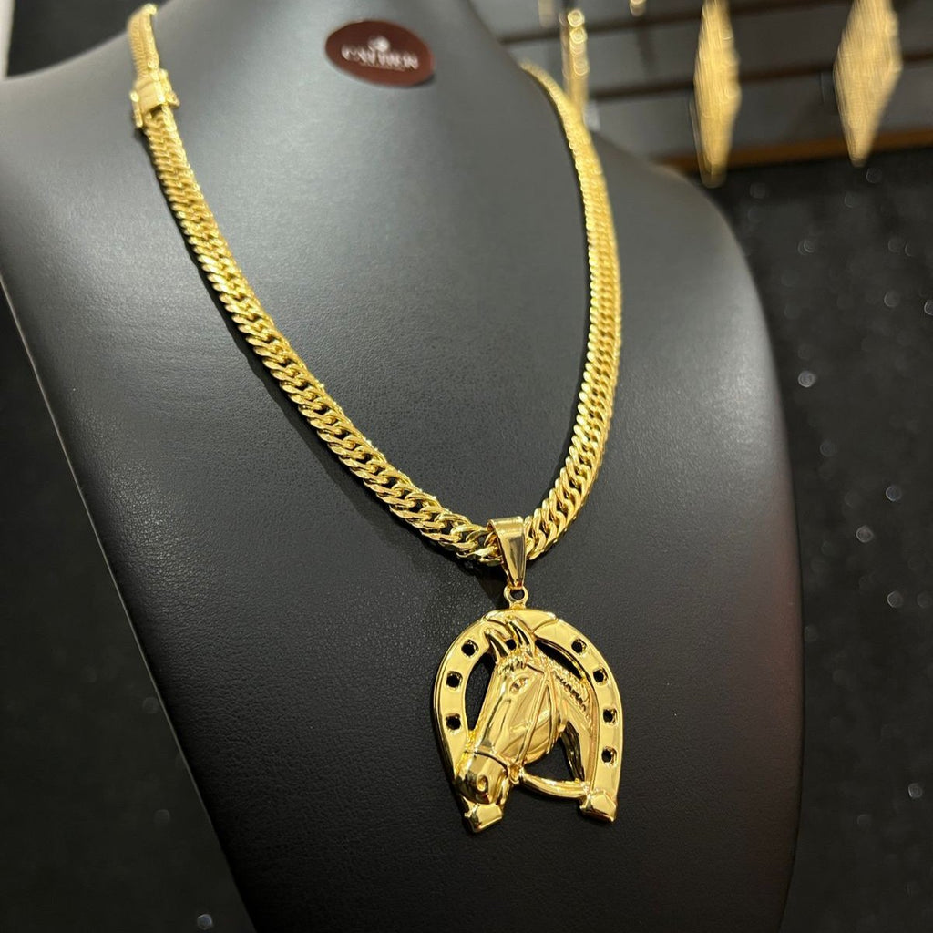 Corrente Grumet Dupla 6mm + Ping Cavalo banhado a ouro 18k