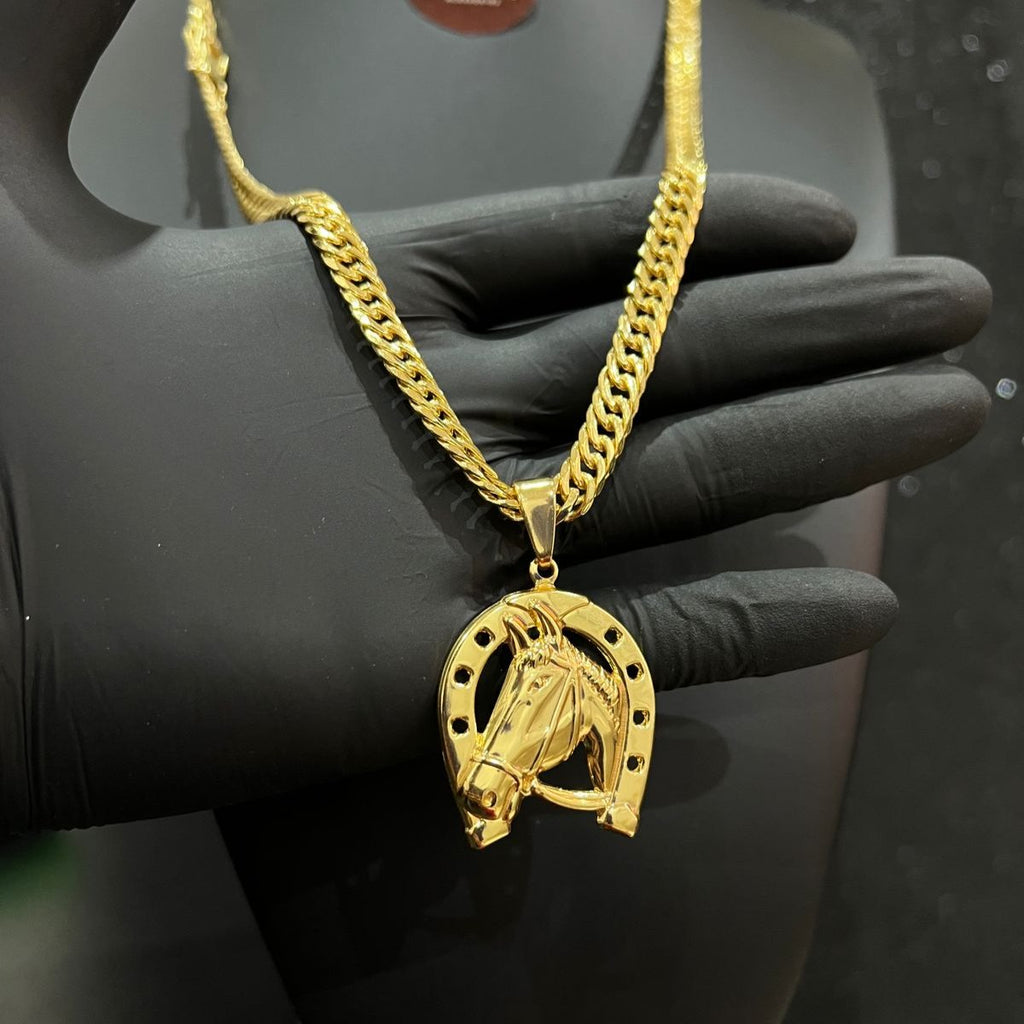 Corrente Grumet Dupla 6mm + Ping Cavalo banhado a ouro 18k