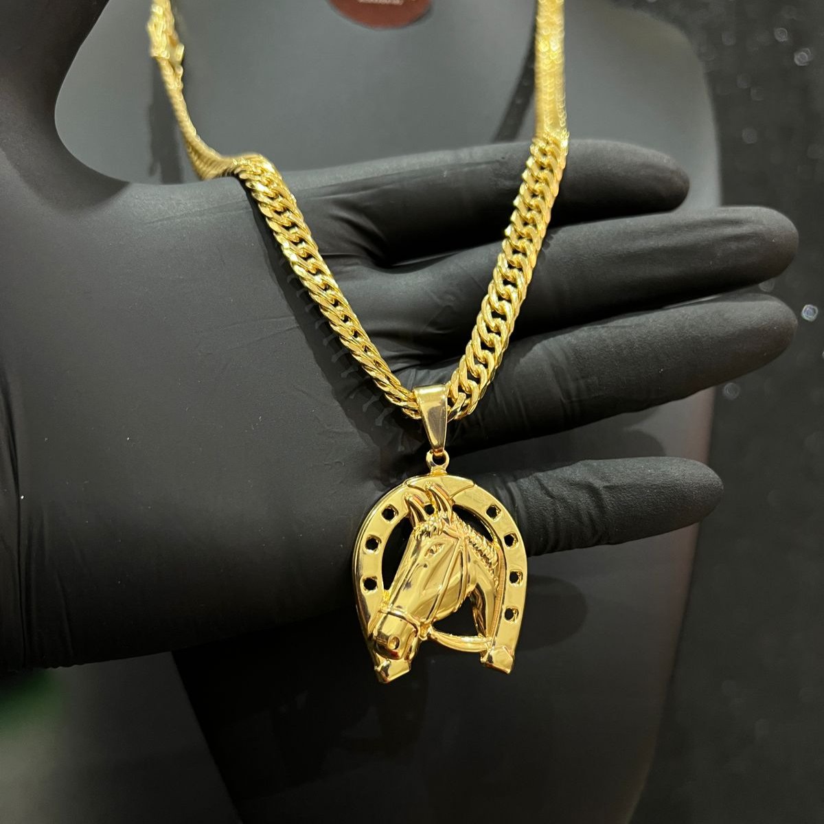 Corrente Grumet Dupla 6mm + Ping Cavalo banhado a ouro 18k