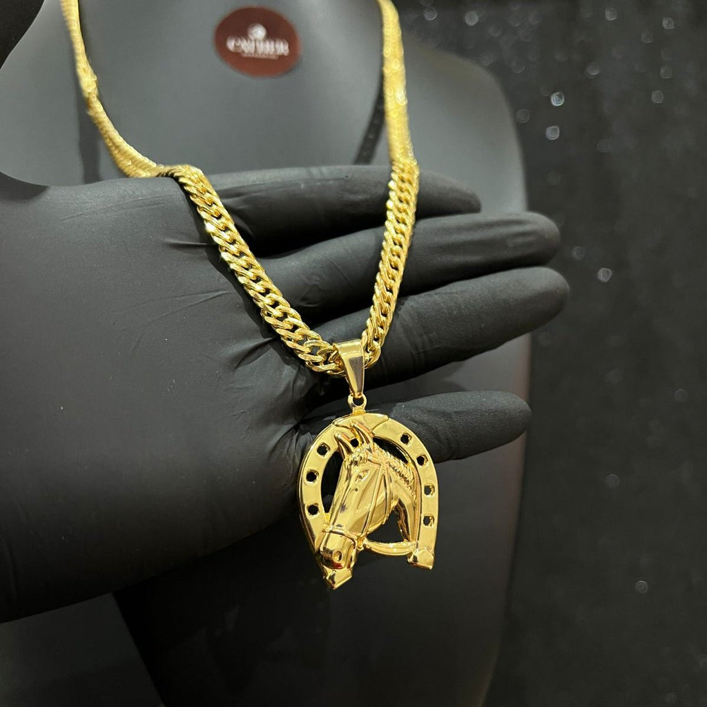 Corrente Grumet Dupla 6mm + Ping Cavalo banhado a ouro 18k