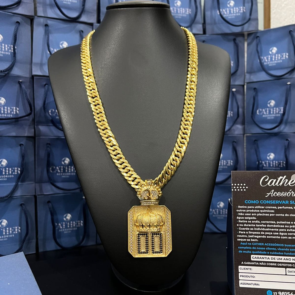 Corrente Grumet Dupla 13mm + ping 00 banhado a ouro 18k