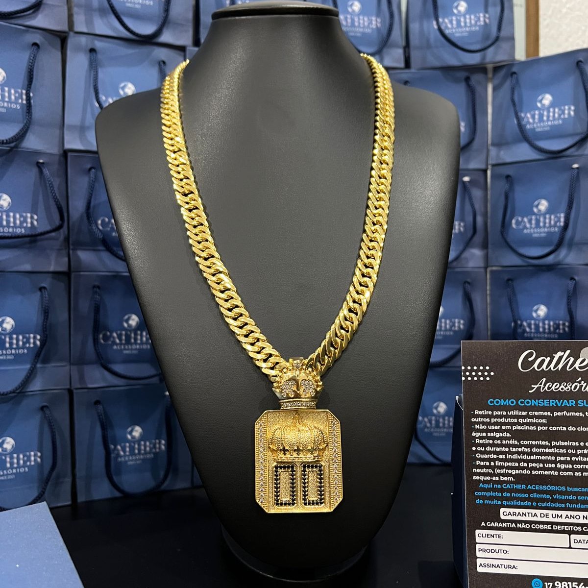 Corrente Grumet Dupla 13mm + ping 00 banhado a ouro 18k