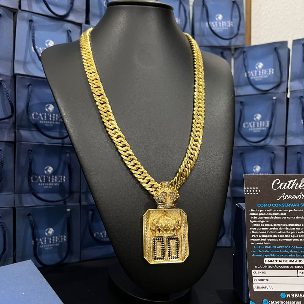 Corrente Grumet Dupla 13mm + ping 00 banhado a ouro 18k