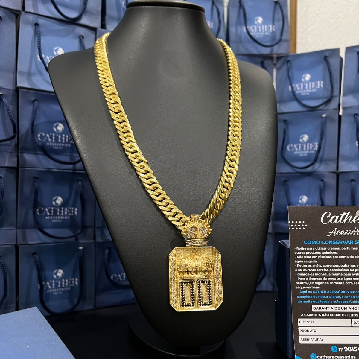 Corrente Grumet Dupla 13mm + ping 00 banhado a ouro 18k