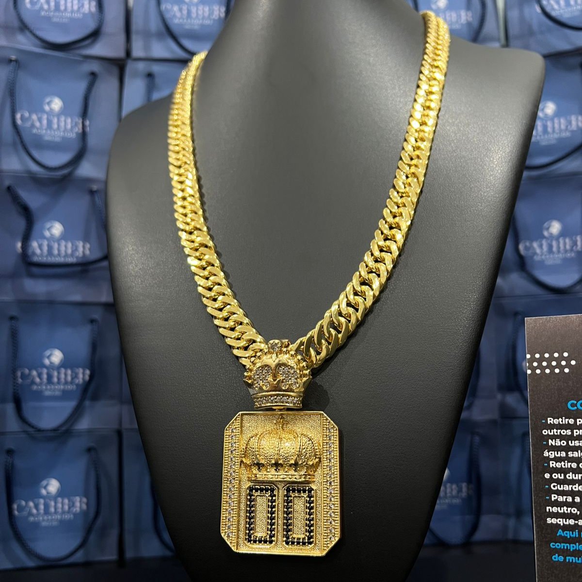 Corrente Grumet Dupla 13mm + ping 00 banhado a ouro 18k