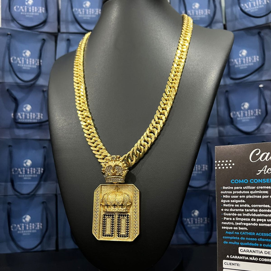 Corrente Grumet Dupla 13mm + ping 00 banhado a ouro 18k