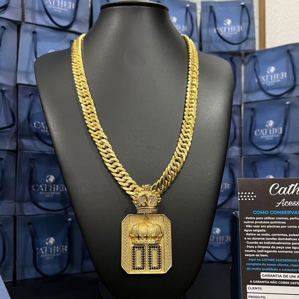 Corrente Grumet Dupla 13mm + ping 00 banhado a ouro 18k