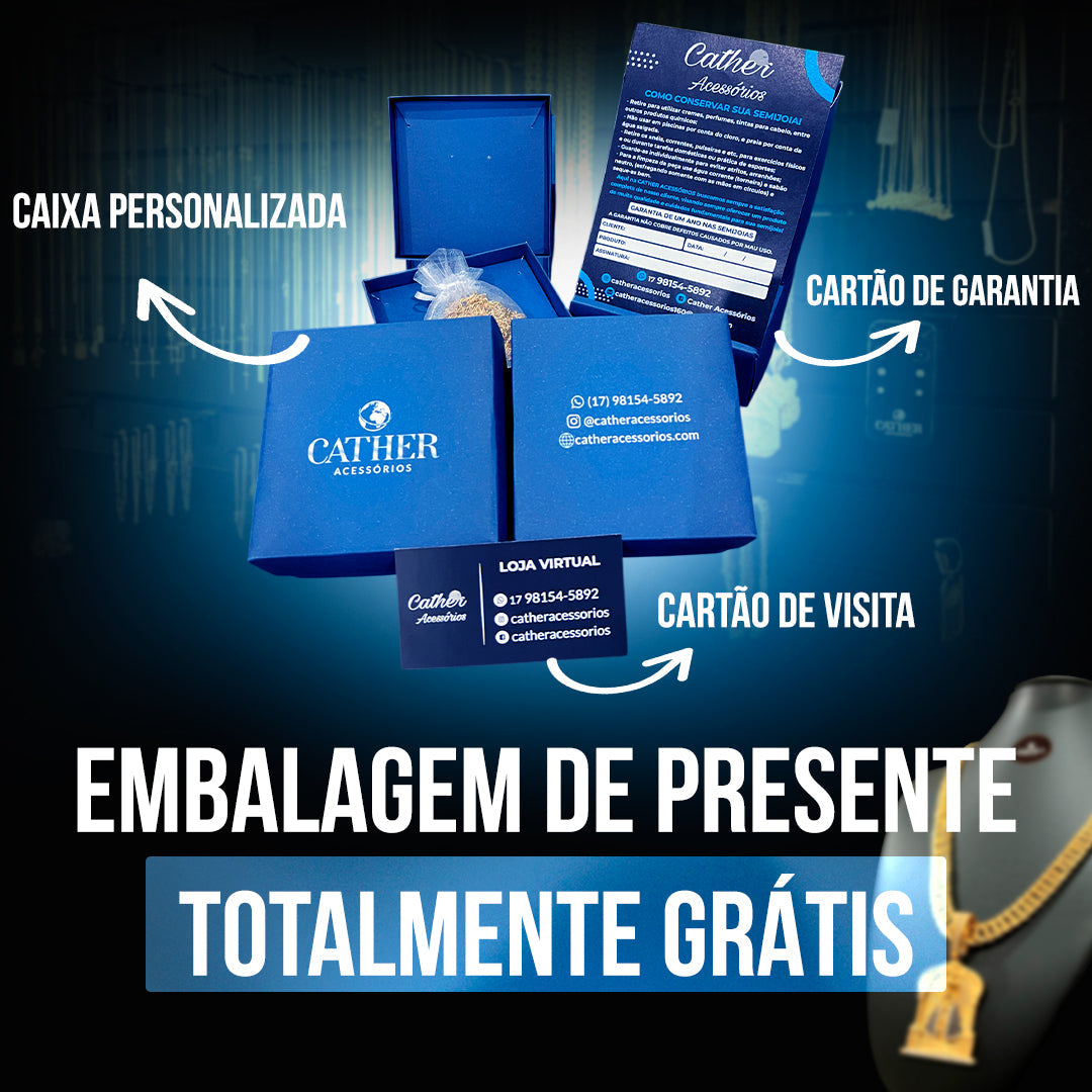 Corrente Grumet Dupla 6mm + Ping Cavalo banhado a ouro 18k