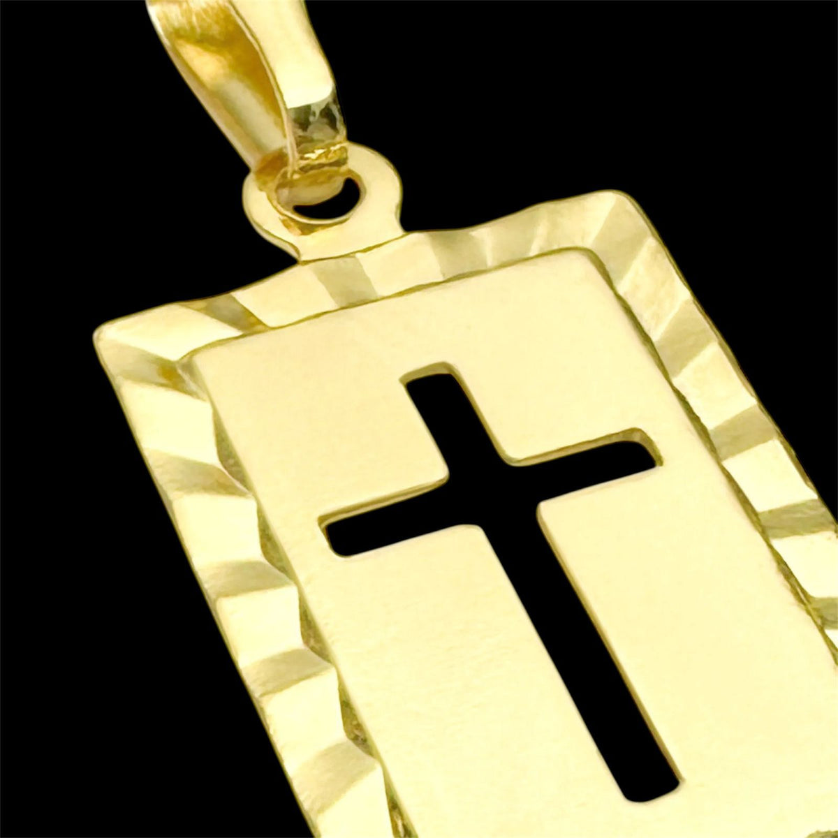 Pingente Retângulo Cruz c/Borda Trabalhada Banhado a Ouro 18k