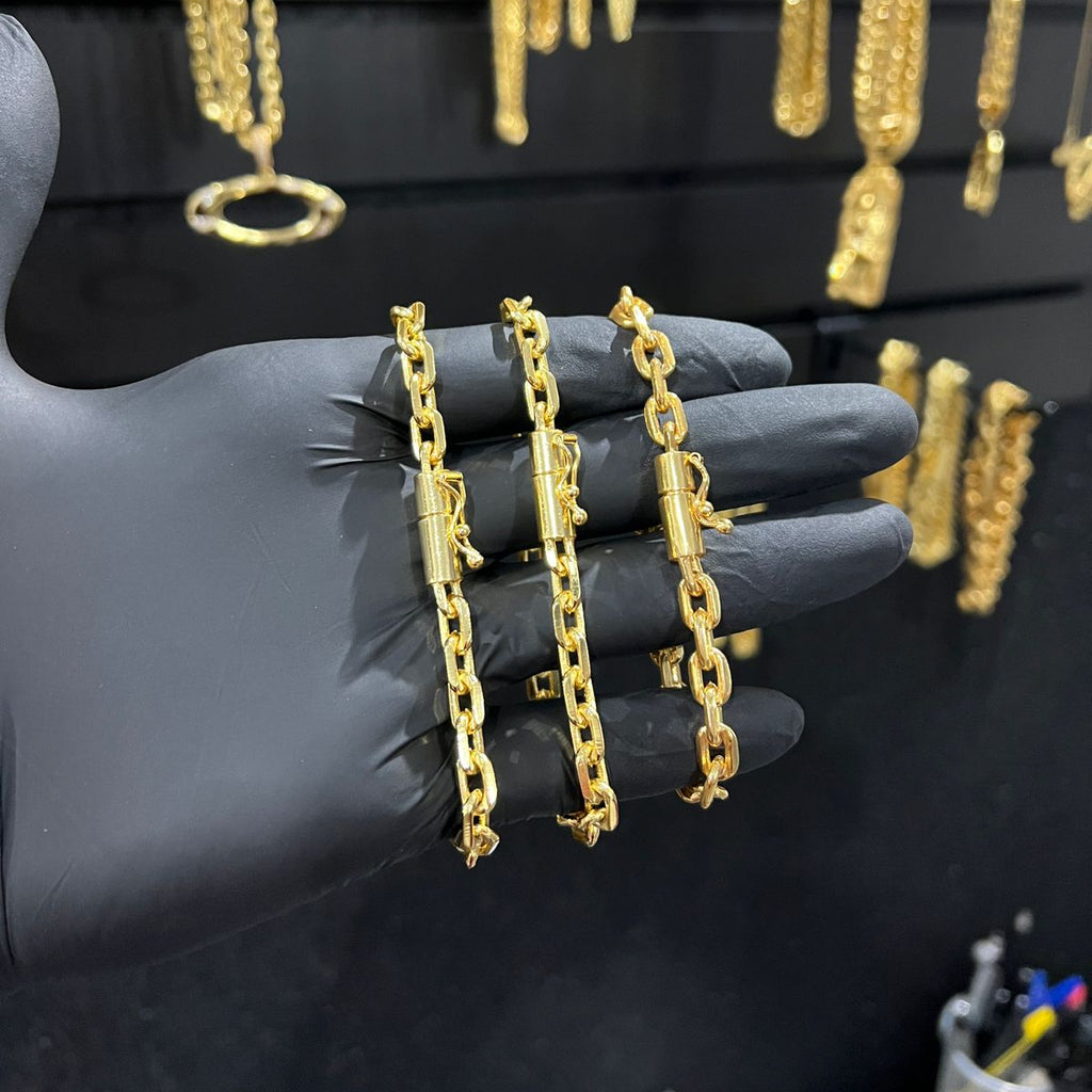 Corrente e Pulseira Cadeado 6mm banhado a ouro 18k