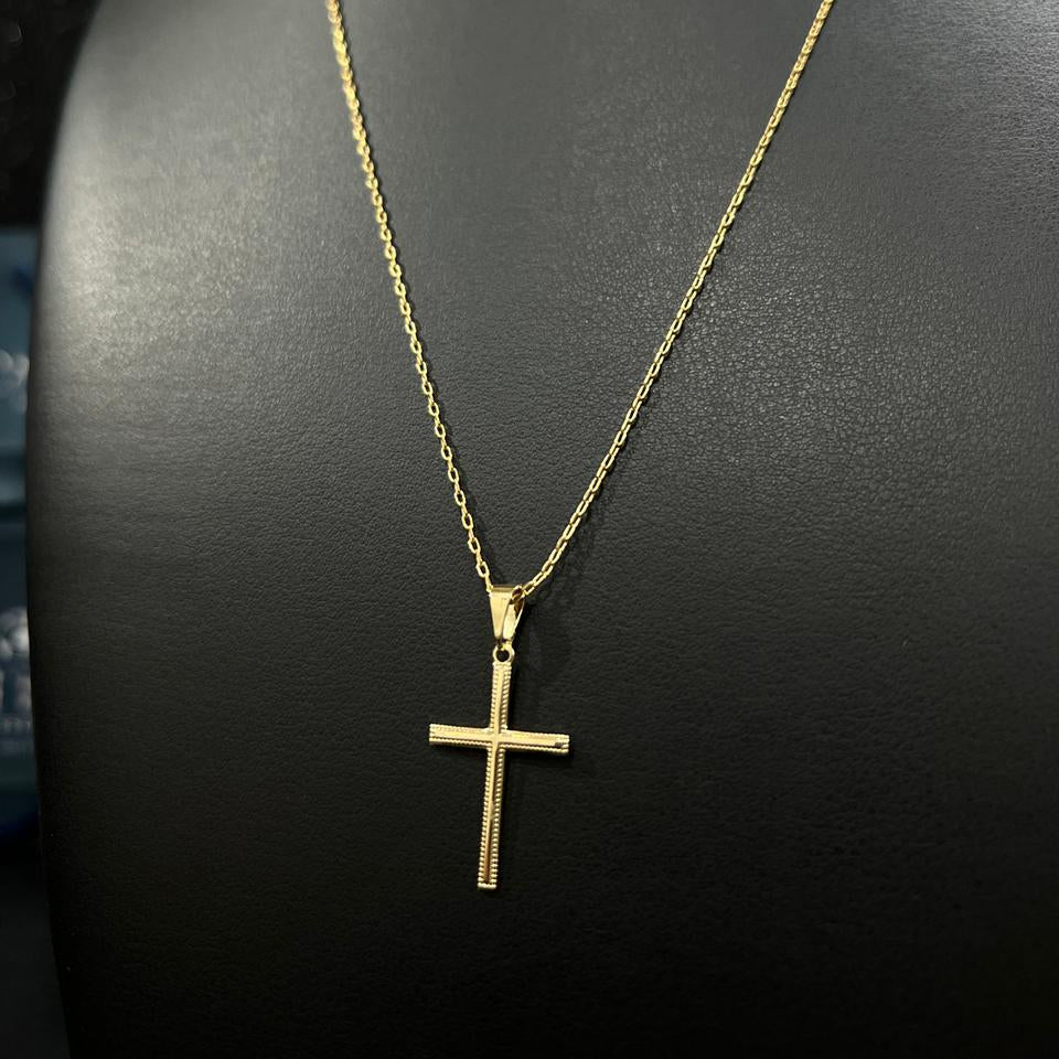 Corrente e Pulseira Cadeado 1mm + Ping Cruz Detalhada Banhado a Ouro 18k