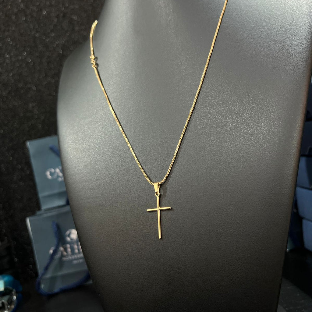 Corrente e Pulseira Veneziana 1mm + Ping Cruz Palito Banhado a ouro 18k
