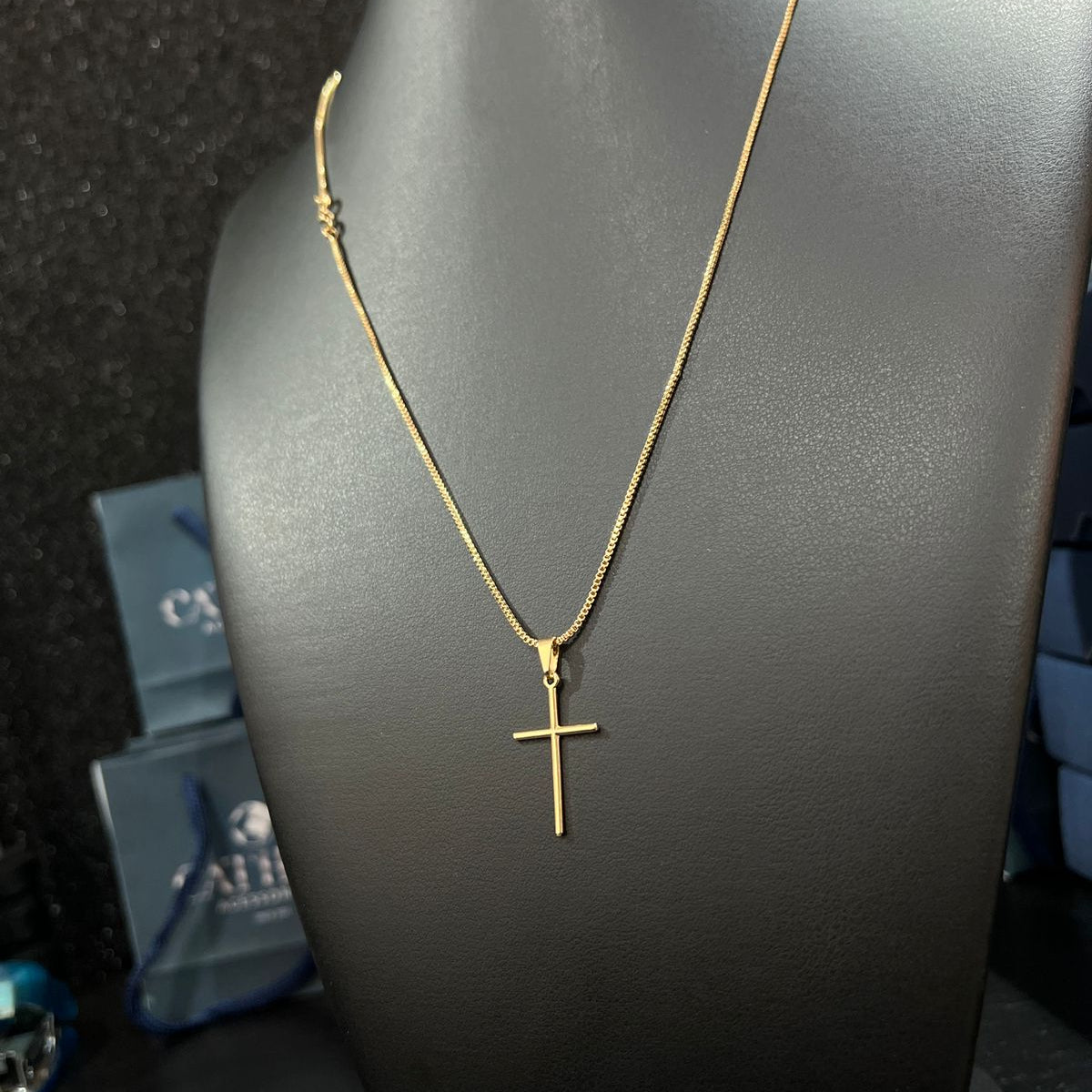 Corrente e Pulseira Veneziana 1mm + Ping Cruz Palito Banhado a ouro 18k