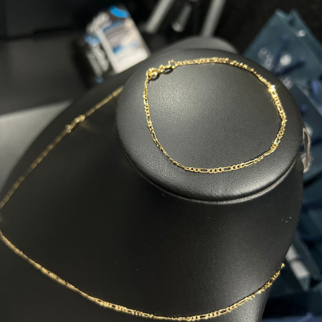Corrente e Pulseira 3x1 2mm + Ping Cruz c/Borda Banhado a Ouro 18k