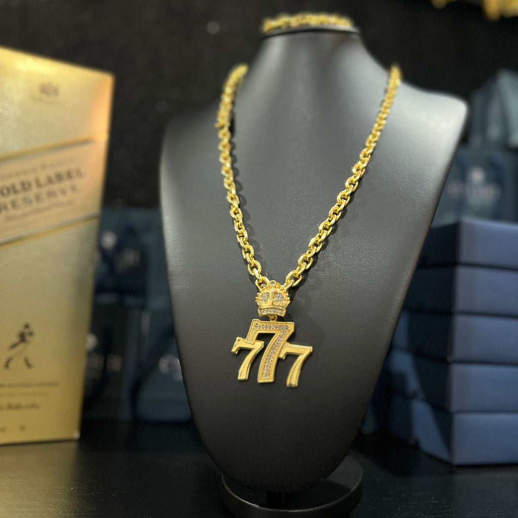 Corrente Cadeado 8mm + Ping 777 banhado a ouro 18k