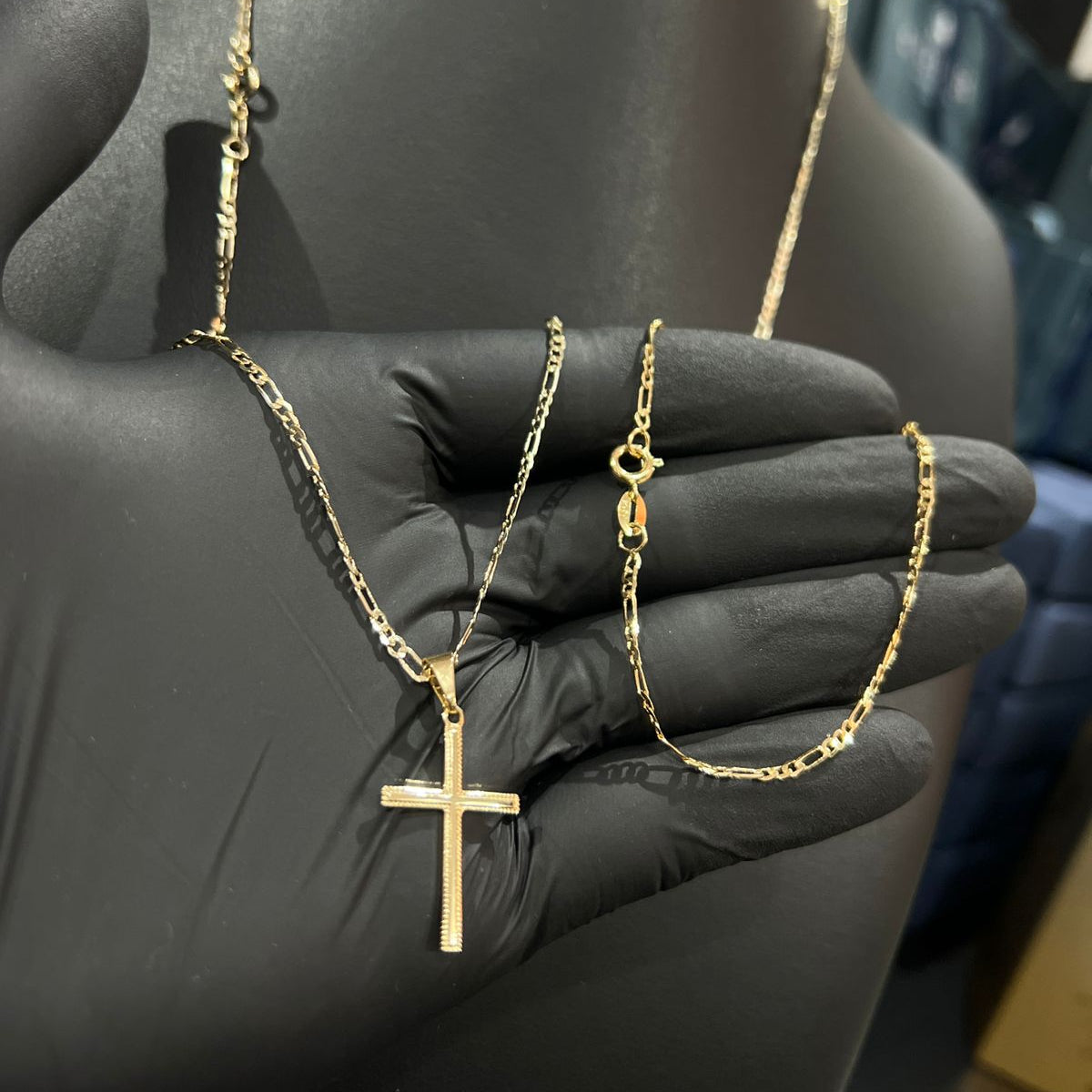 Corrente e Pulseira 3x1 2mm + Ping Cruz Detalhada Banhado a Ouro 18k