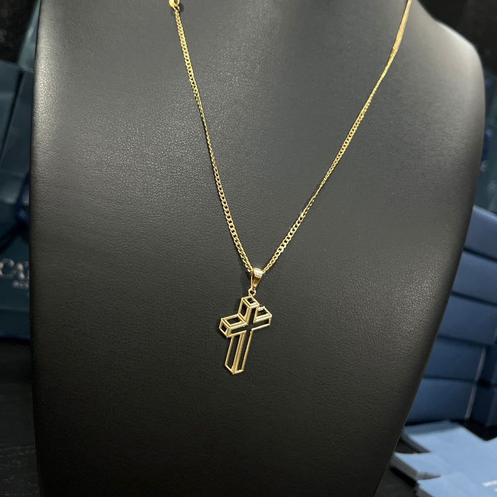 Corrente e Pulseira Grumet Pitbull 2mm + Ping Cruz 3d Banhado a Ouro 18k