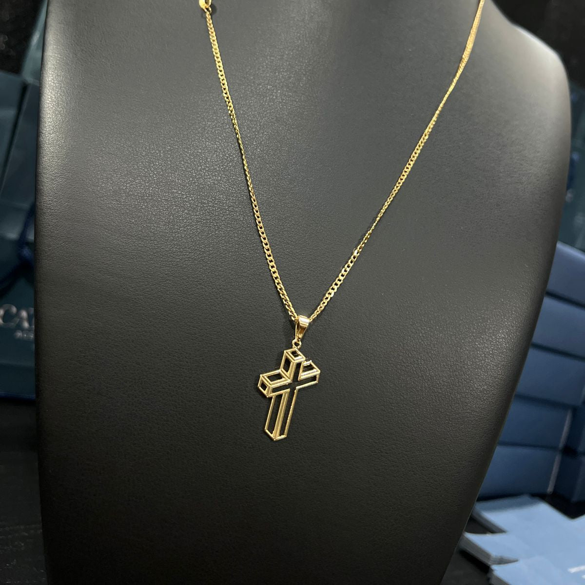 Corrente e Pulseira Grumet Pitbull 2mm + Ping Cruz 3d Banhado a Ouro 18k