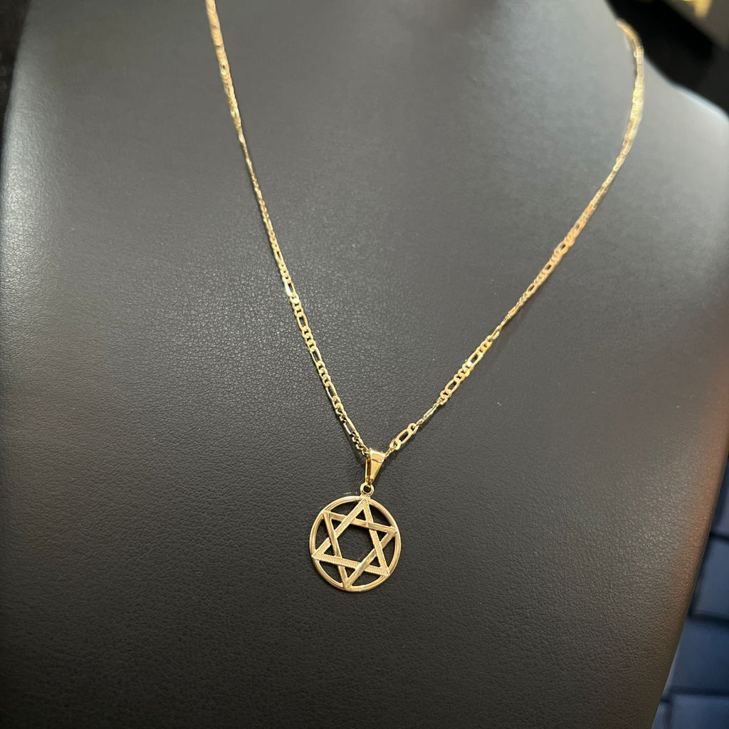 Corrente e Pulseira 3x1 2mm + Ping Estrela de Davi Banhado a Ouro 18k