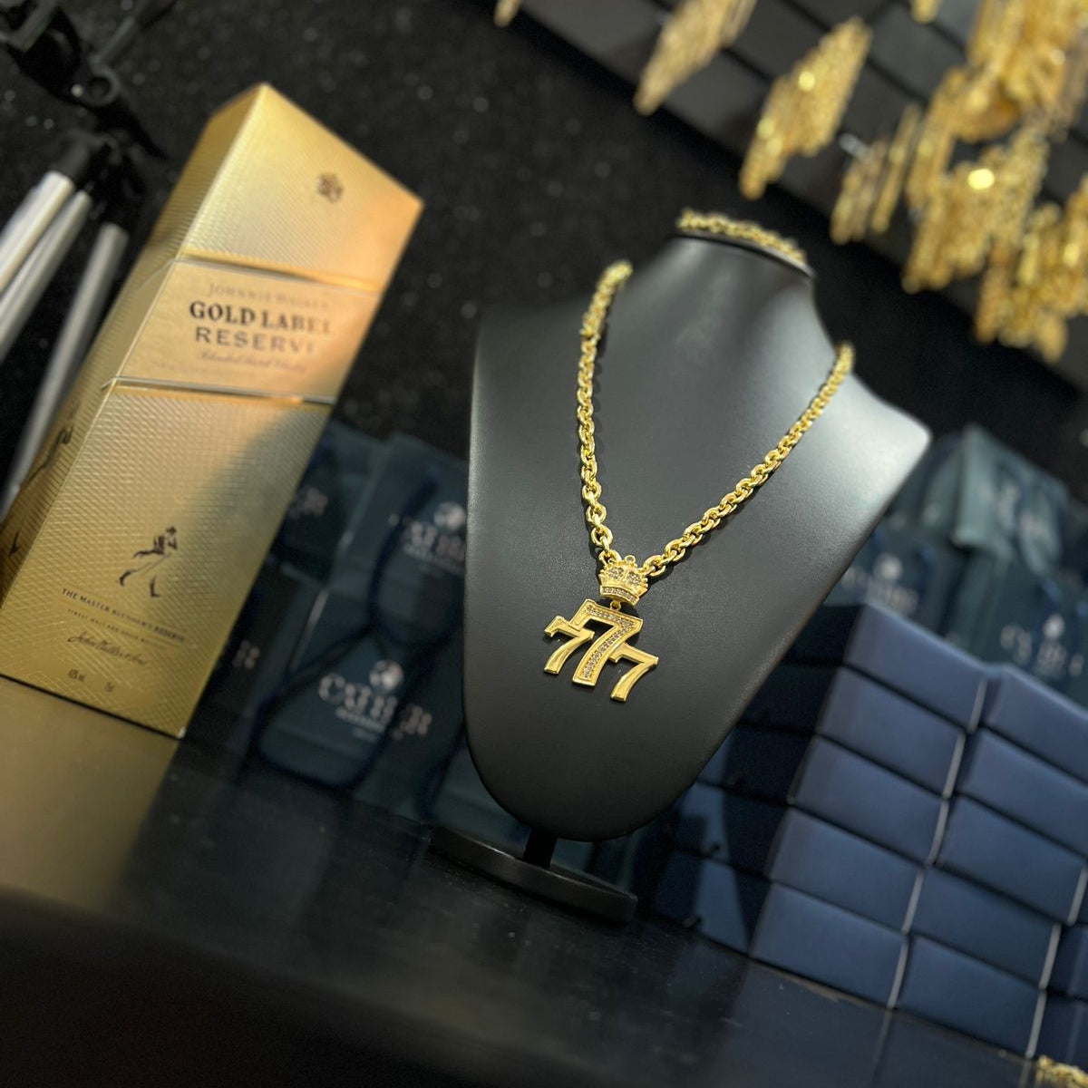 Corrente Cadeado 8mm + Ping 777 banhado a ouro 18k