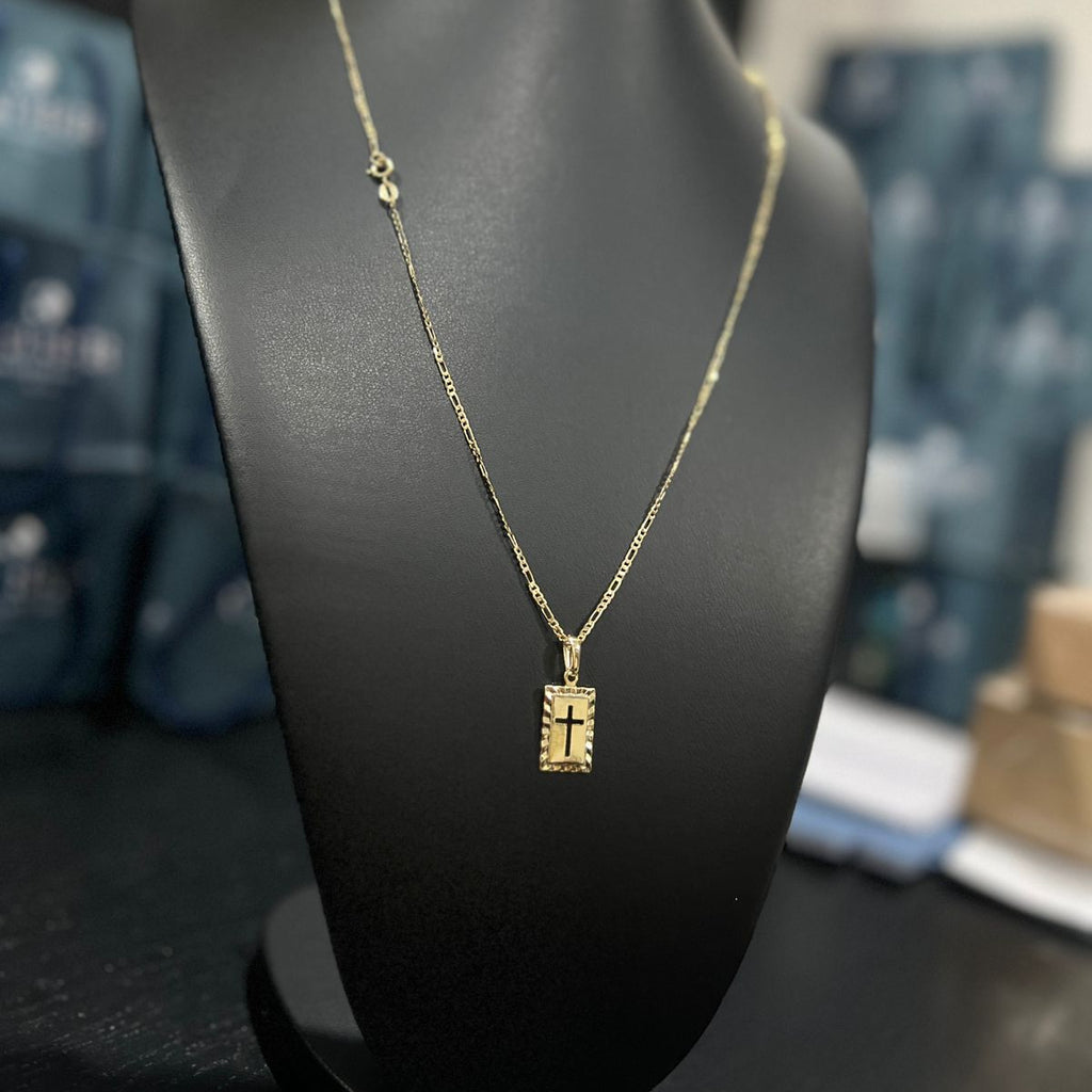 Corrente e Pulseira 3x1 2mm + Ping Cruz c/Borda Banhado a Ouro 18k