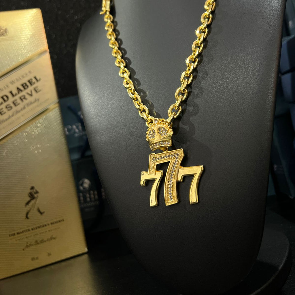 Corrente Cadeado 8mm + Ping 777 banhado a ouro 18k