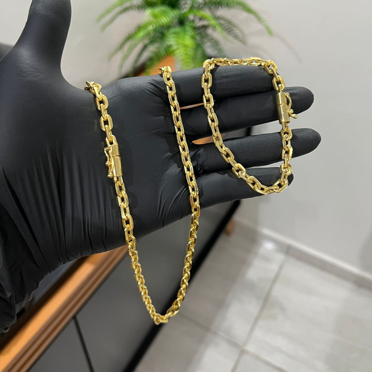 Corrente e Pulseira Cadeado 6mm banhado a ouro 18k